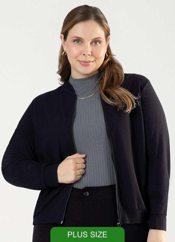 Cativa - Jaqueta Feminina Plus Size com Bolsos Preto