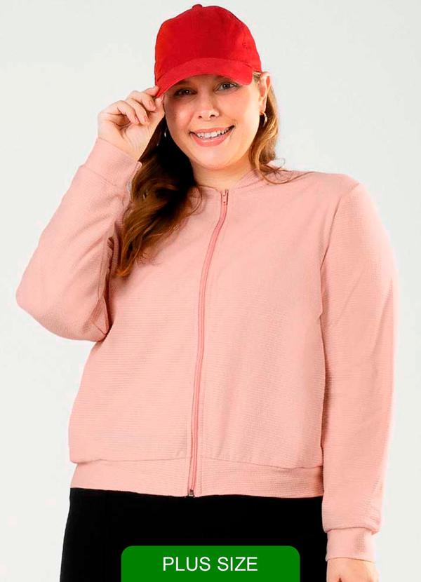 Cativa - Jaqueta Feminina Plus Size com Bolsos Rosa