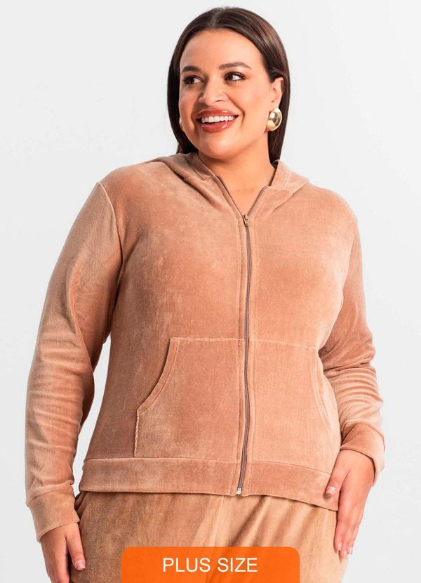 Secret Glam - Jaqueta Feminina Plus Size com Capuz Marrom
