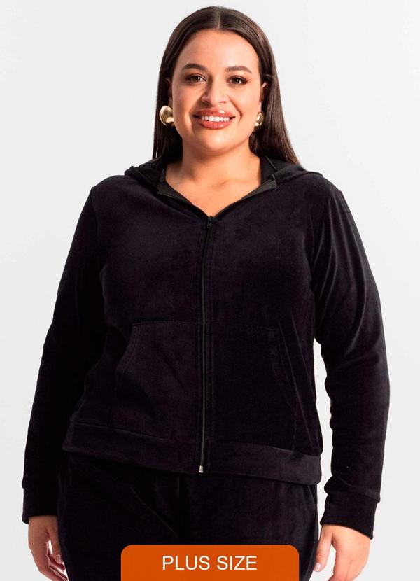 Secret Glam - Jaqueta Feminina Plus Size com Capuz Preto