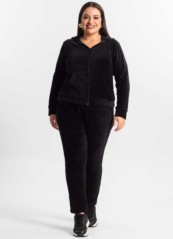 Secret Glam - Jaqueta Feminina Plus Size com Capuz Preto 2