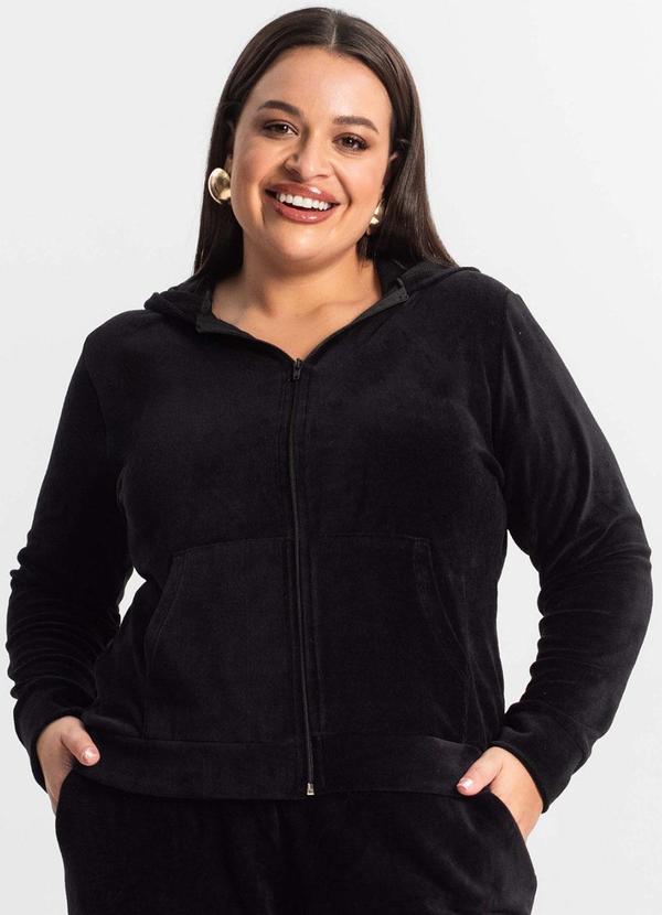 Secret Glam - Jaqueta Feminina Plus Size com Capuz Preto 1