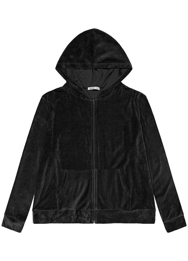Secret Glam - Jaqueta Feminina Plus Size com Capuz Preto 5