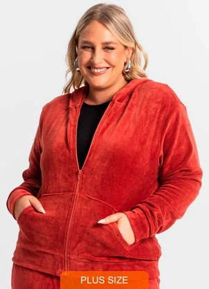 Secret Glam - Jaqueta Feminina Plus Size com Capuz Vermelho - SECRET GLAM
