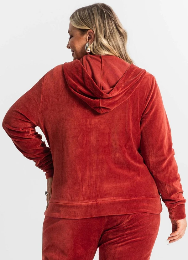 Jaqueta Feminina Plus Size com Capuz Vermelho Secret Glam