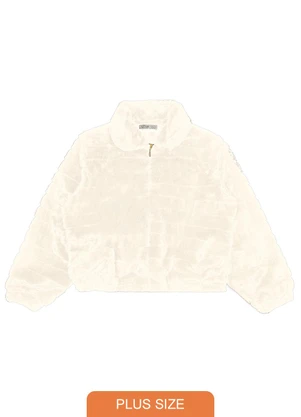 Secret Glam - Jaqueta Feminina Plus Size com Pelo Bege - SECRET GLAM
