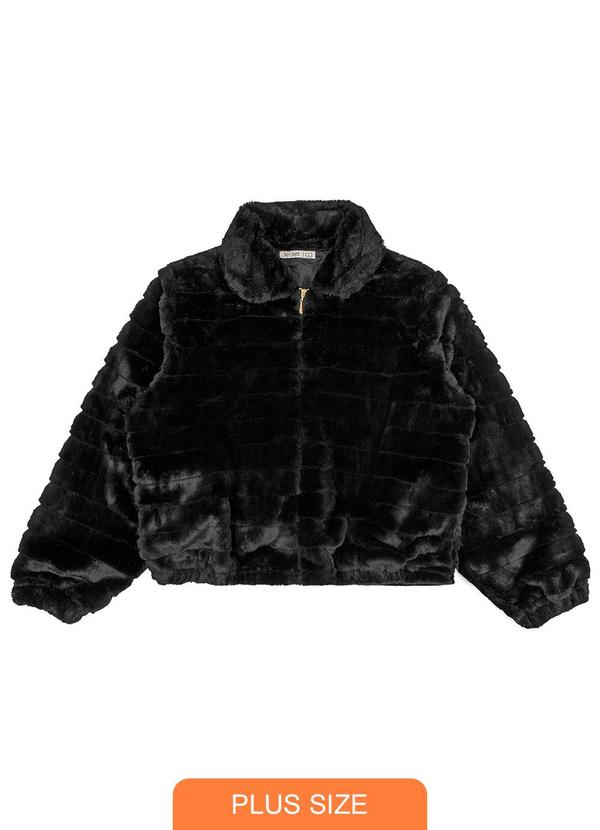 Secret Glam - Jaqueta Feminina Plus Size com Pelo Preto