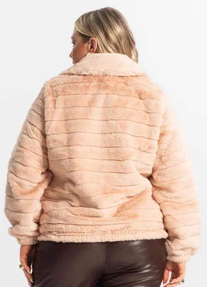 Secret Glam - Jaqueta Feminina Plus Size com Pelo Rosa - SECRET GLAM