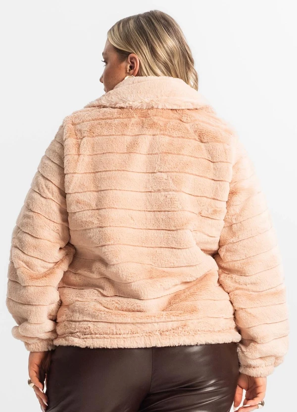 Secret Glam - Jaqueta Feminina Plus Size com Pelo Rosa 2