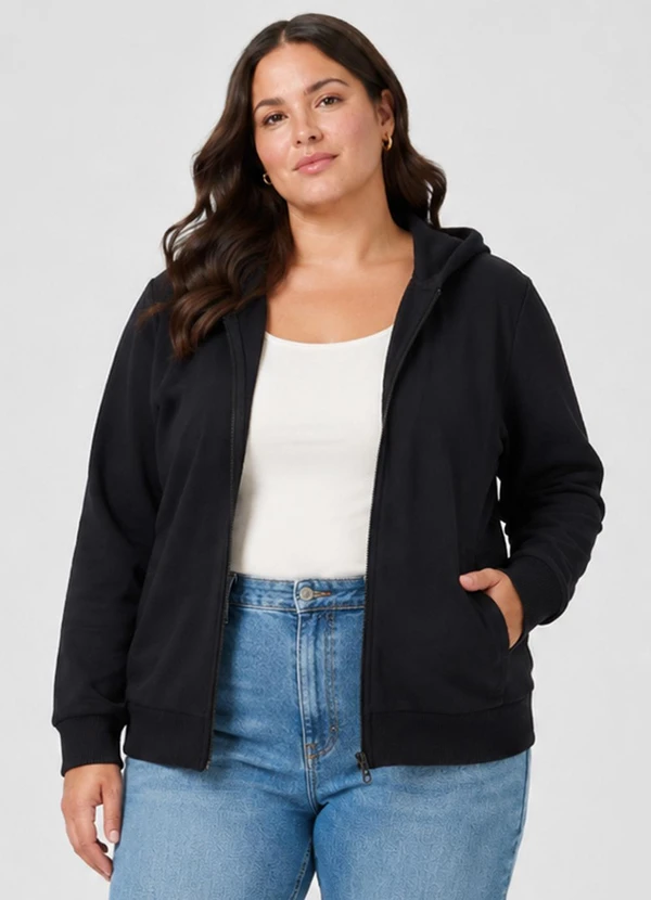 Rovitex - Jaqueta Feminina Plus Size em Moletom Preto