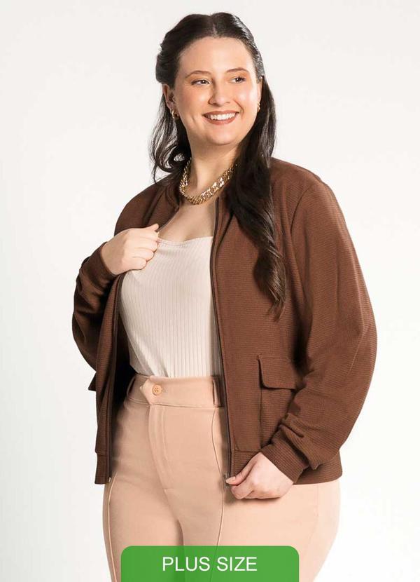 Habana - Jaqueta Feminina Plus Size Moderna Marrom