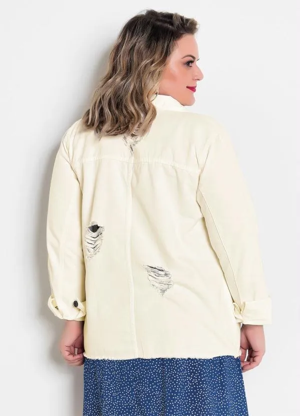 Marguerite - Jaqueta Jeans Destroyed Plus Size Off White 6