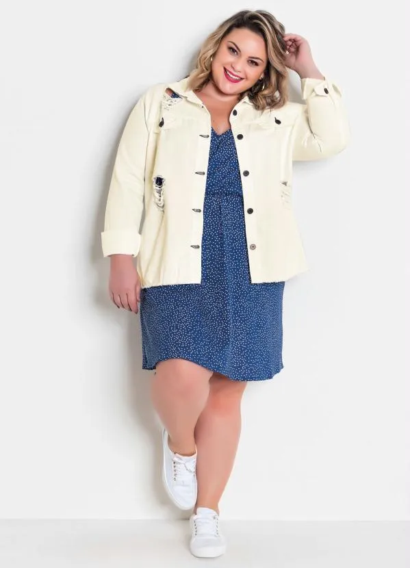 Marguerite - Jaqueta Jeans Destroyed Plus Size Off White 5