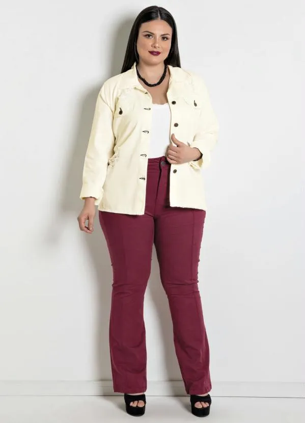 Marguerite - Jaqueta Jeans Destroyed Plus Size Off White 3