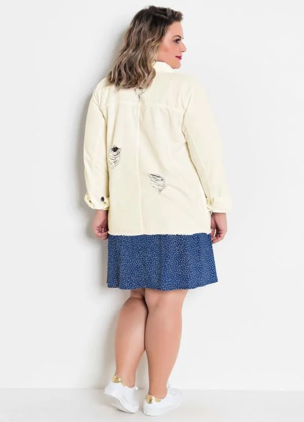 Marguerite - Jaqueta Jeans Destroyed Plus Size Off White 2