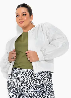 Marguerite - Jaqueta Matelassada Off White Cropped Plus Size - MARGUERITE