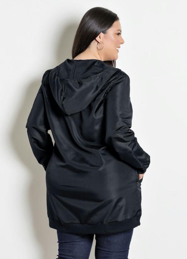 Marguerite - Jaqueta Microtel Alongada Plus Size Preta 2