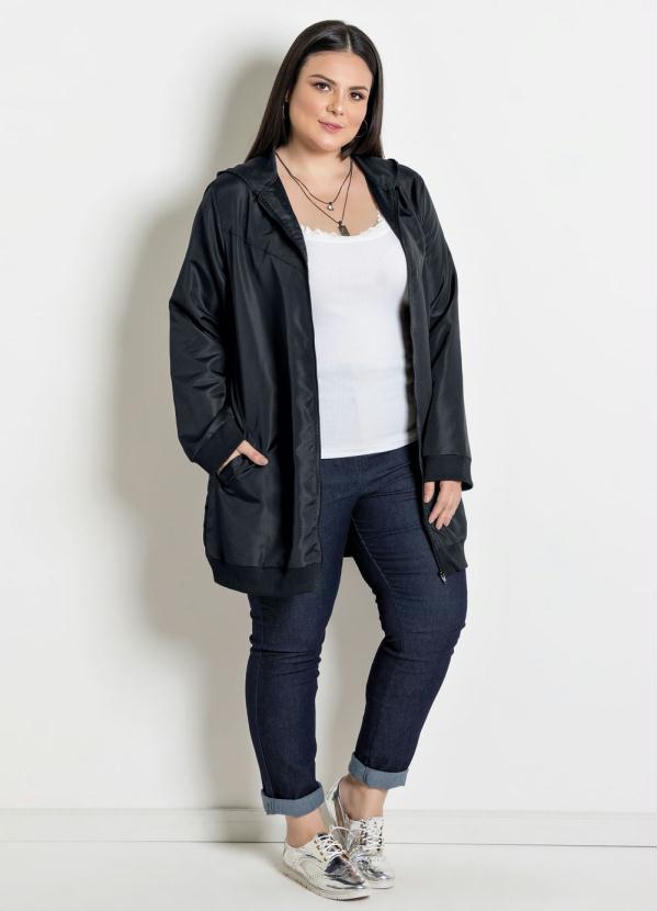 Marguerite - Jaqueta Microtel Alongada Plus Size Preta 3