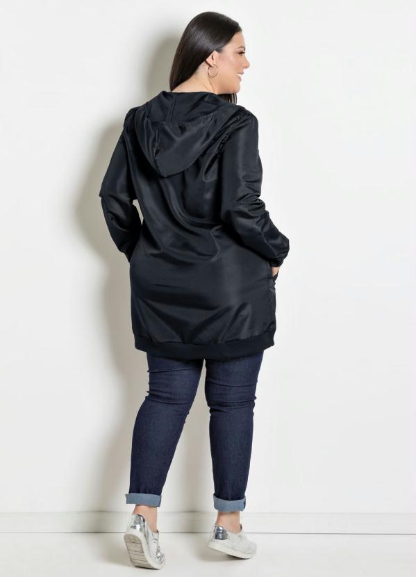 Marguerite - Jaqueta Microtel Alongada Plus Size Preta 4