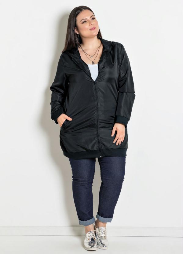 Marguerite - Jaqueta Microtel Alongada Plus Size Preta 5