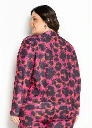 Marguerite - Jaqueta Onça Pink em Malha Crepe Plus Size - MARGUERITE