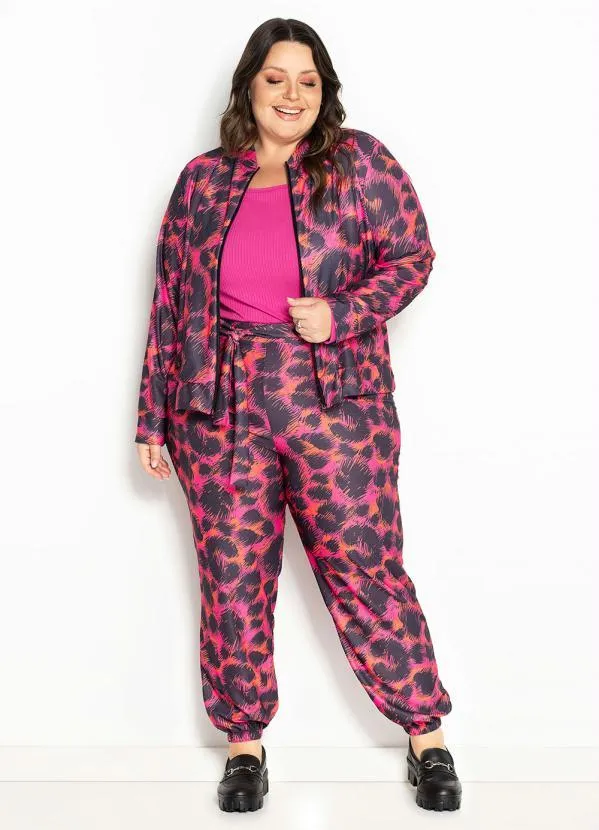 Marguerite - Jaqueta Onça Pink em Malha Crepe Plus Size 3