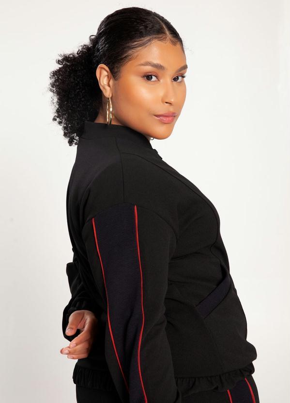 Lunender Mais Mulher - Jaqueta Plus Size em Malha com Bolsos Preto 2