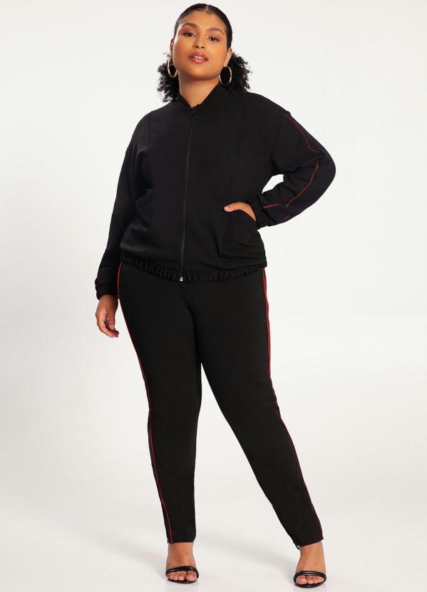 Lunender Mais Mulher - Jaqueta Plus Size em Malha com Bolsos Preto 1