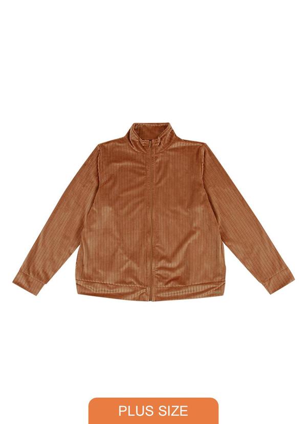 Cativa Plus Size - Jaqueta Plus Size em Tecido Aveludado Marrom