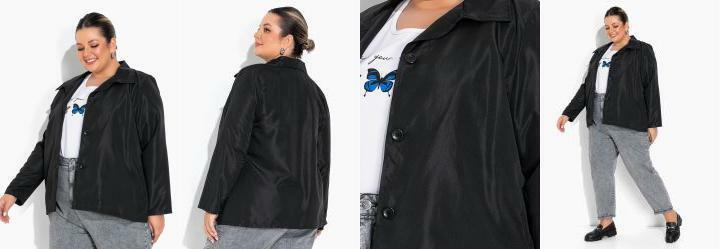 Jaqueta Preta com Bolsos e Botes Plus Size
