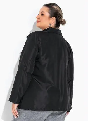 Marguerite - Jaqueta Preta com Bolsos e Botões Plus Size - MARGUERITE