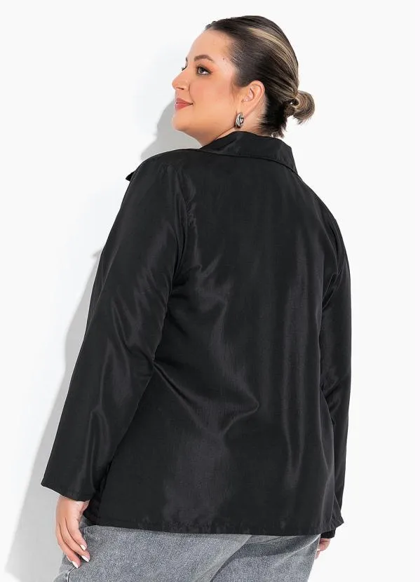 Marguerite - Jaqueta Preta com Bolsos e Botões Plus Size 2