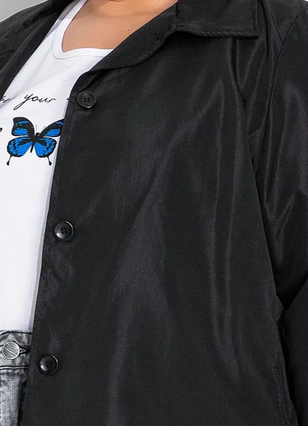 Marguerite - Jaqueta Preta com Bolsos e Botões Plus Size 3