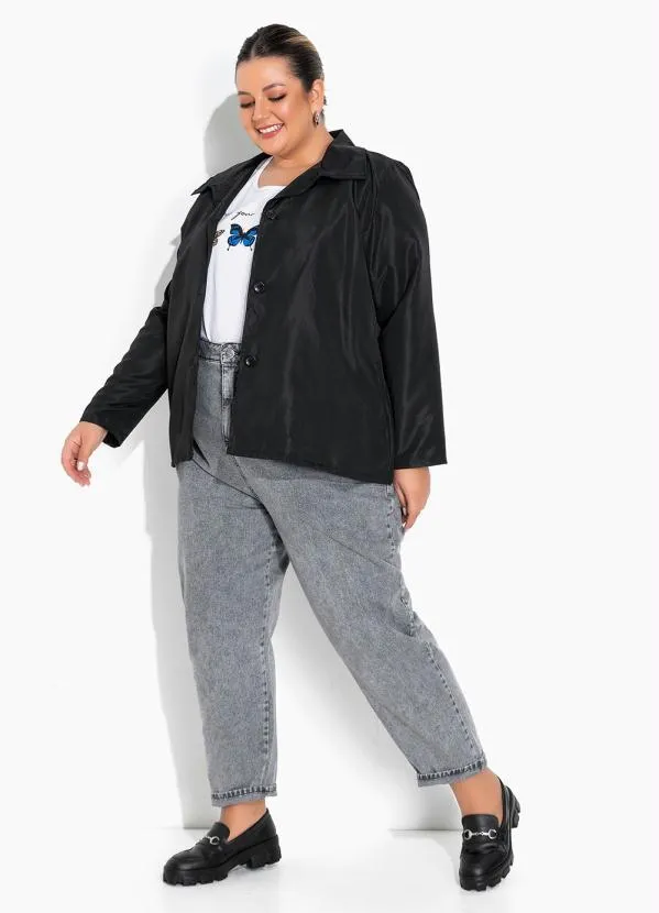 Marguerite - Jaqueta Preta com Bolsos e Botões Plus Size 4