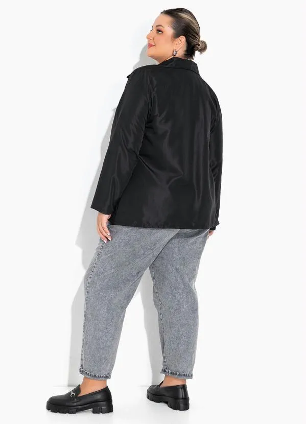 Marguerite - Jaqueta Preta com Bolsos e Botões Plus Size 5
