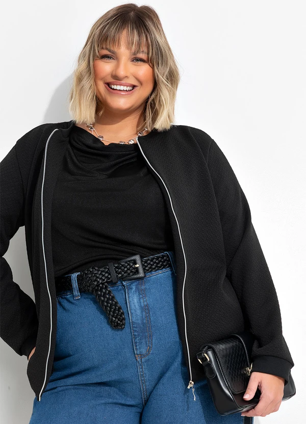 Marguerite - Jaqueta Preta em Malha Colméia 6