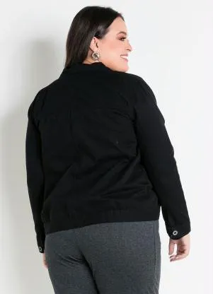 Marguerite - Jaqueta Preta Plus Size com Bolso Decorativo - MARGUERITE