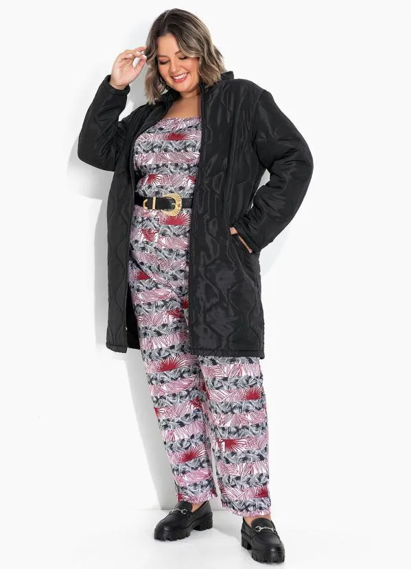 Marguerite - Jaqueta Puffa Alongada Plus Size Preta 4