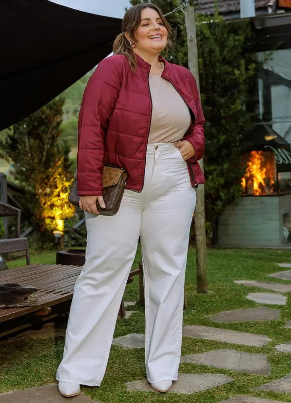 Marguerite Jaqueta Puffer Bordô Plus Size com Zíper