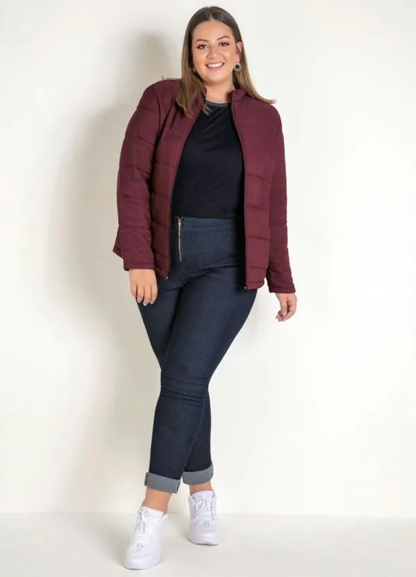 Marguerite - Jaqueta Puffer Bordô Plus Size com Zíper 4