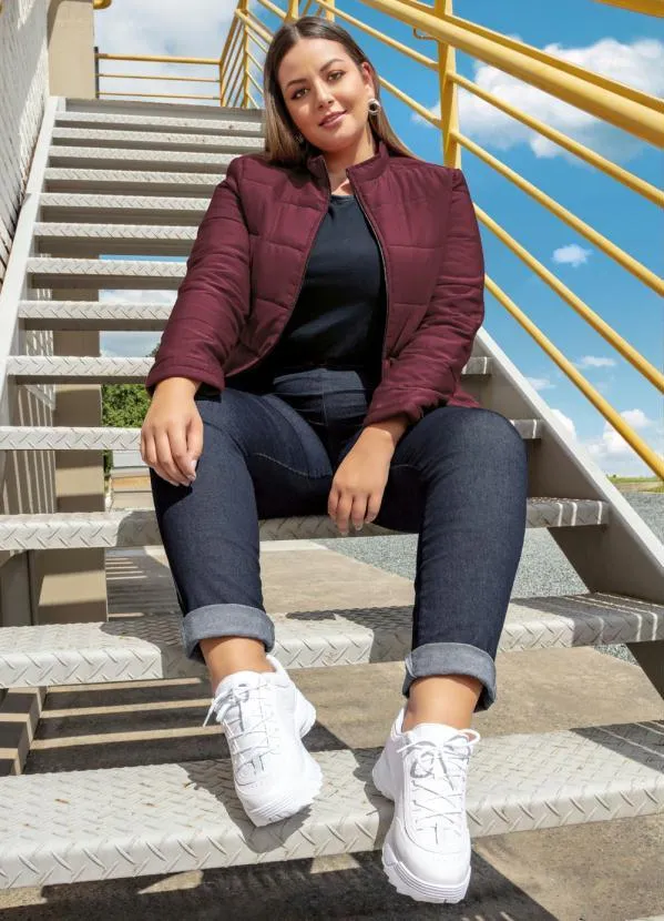 Marguerite - Jaqueta Puffer Bordô Plus Size com Zíper 2