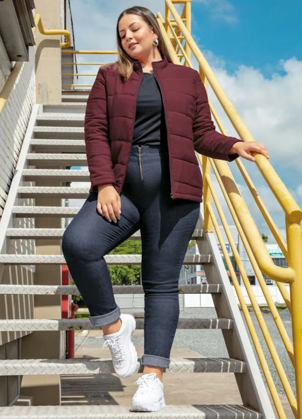 Marguerite - Jaqueta Puffer Bordô Plus Size com Zíper 1