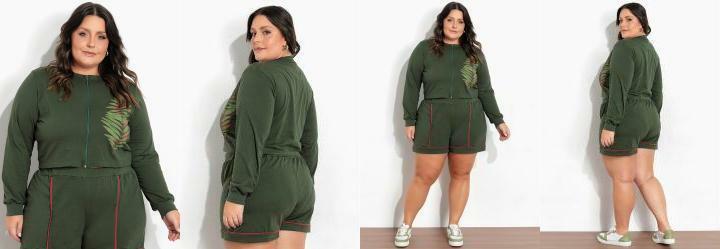 Jaqueta Verde Cropped com Estampa Plus Size