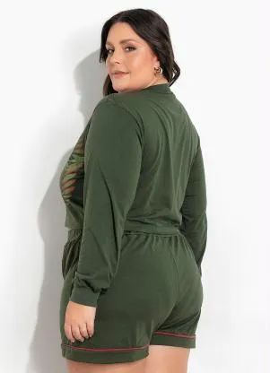 Marguerite - Jaqueta Verde Cropped com Estampa Plus Size - MARGUERITE