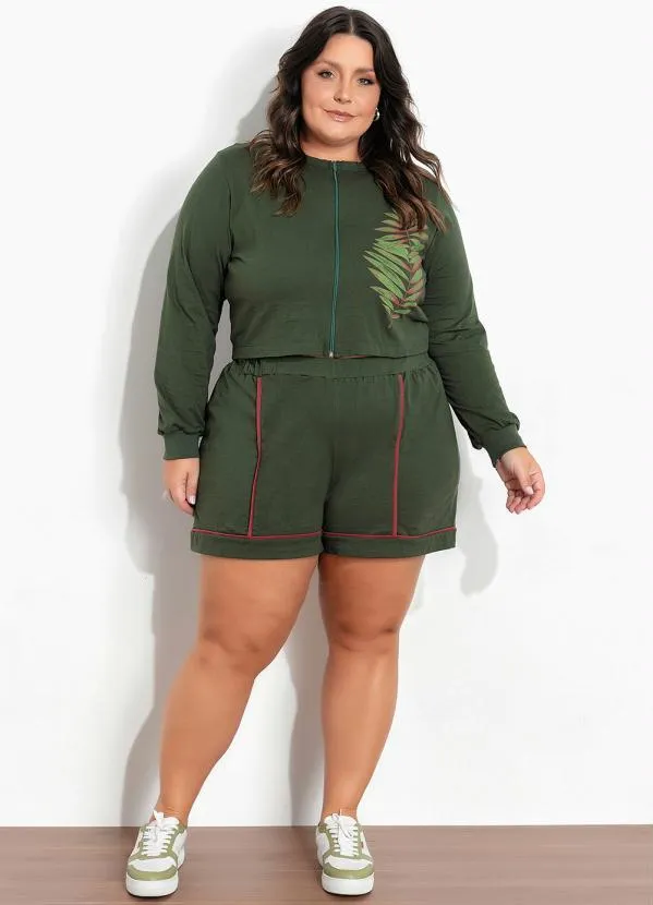 Marguerite - Jaqueta Verde Cropped com Estampa Plus Size 3