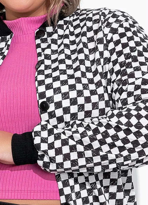 Marguerite - Jaqueta Xadrez Preto com Botões Plus Size 4