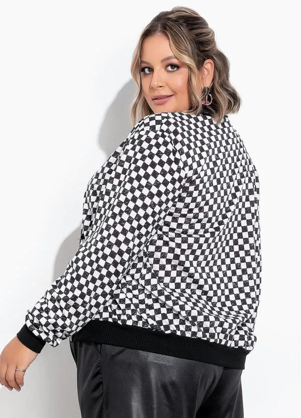 Marguerite - Jaqueta Xadrez Preto com Botões Plus Size 3
