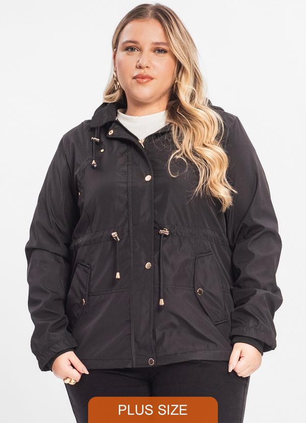 Rovitex - Parka Feminina Plus Size Peluciada Preto