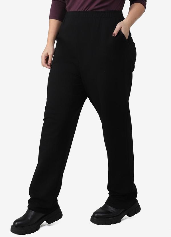 Basicamente - Calça Reta Moletom Flanelado Comfort Plus Preto