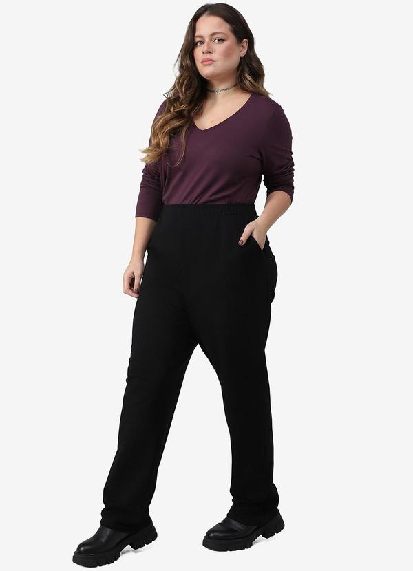 Basicamente - Calça Reta Moletom Flanelado Comfort Plus Preto 1